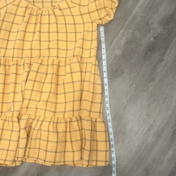 Anthropologie DRA Yellow and Gray Plaid Puff Short Sleeve Mini Dress Size - Picture 4 of 9